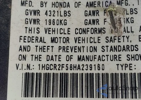 2017 Honda Accord Sport z USA, uszkodzony, nr VIN 1HGCR2F58HA239160